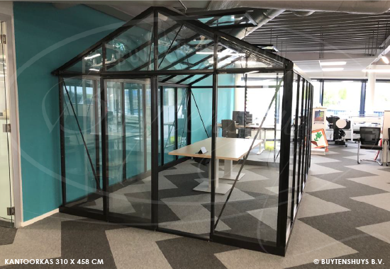 Glazen kantoorruimte (b)310 x (d)458 cm (Zwart)